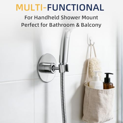 Shower Head Holder Wall Mount, No Drill Strong Adhesive Holder | Adjustable Stainless Steel Handheld Wand Rustproof Bathroom Accessory for Tub and Shower - Non-Potable Use Only