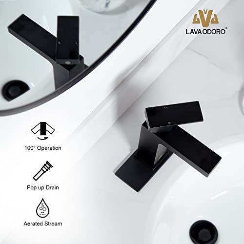 Matte Black Single Hole Bathroom Faucet, BF307-B | Modern Single Handle Bathroom Sink Faucet Vanity Faucet with Drain Assembly, Deck Plate Included - color: Black
