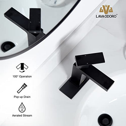 Matte Black Single Hole Bathroom Faucet, BF307-B | Modern Single Handle Bathroom Sink Faucet Vanity Faucet with Drain Assembly, Deck Plate Included - color: Black