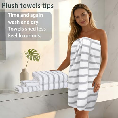 VOOVA & MOVAS 3PC Towel Set, 100% Cotton, Gray White Dark Tan | 1 Large Bath 30x56 In,1 Hand 18x28 In,1 Wash Cloth 13x13 In, Quick Dry, Soft, Thick, Dorm Room Essentials - color: Gray + White, size: 3 PC Bathroom Towel Set