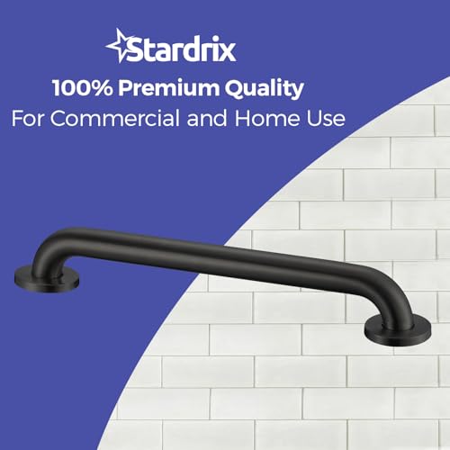 Stardrix 18-Inch ADA Compliant Grab Bar, 1.5" Diameter, Concealed Mounting Flanges, Handicap Friendly, Commercial & Residential Bathrooms, Matte Black Stainless Steel - color: Matte Black, size: 18"