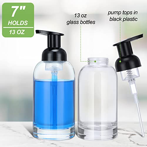 Eccliy 4 Pack Foaming Soap Dispenser, 13 oz Clear Thick Glass Pump | Refillable Foam Soap Bottles for Hand Soap and Body Wash, Ideal for Bathroom Countertop, Kitchen Sink and More, Black Pump