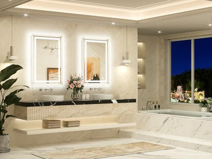 24 x 36 Bathroom LED Mirror Brushed Nickel Metal Frame Frontlit & Backlit Vanity Mirror Anti-Fog Stepless Dimmable 3 Colors White/Warm/Natural Mirror with Lights Wall-Mounted