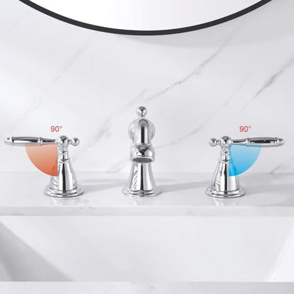 RKF Bathroom Faucets for Sink 3 Chrome 8 inch Widespread Bathroom Sink Faucet with Drain Double Lever Handle Faucet Bathroom Vanity Faucet Basin Mixer Tap WF013-C - color: Chrome