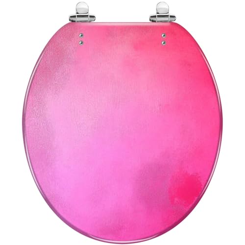 Round Toilet Seat A soft textured rose pink Resin Toilet Seat Slow Quiet Close with Quick-Release Hinges Toilet Seat with Cover Easy to Clean Install - color: Multi9, size: 16.5"x14.5"