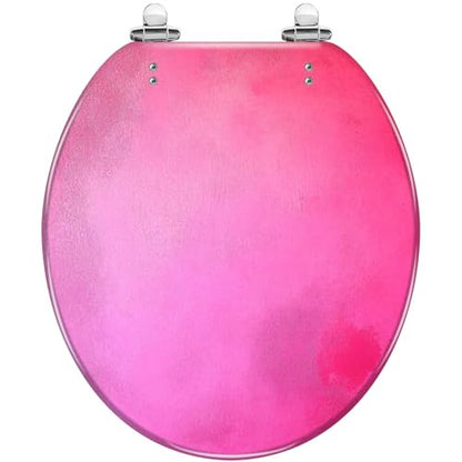 Round Toilet Seat A soft textured rose pink Resin Toilet Seat Slow Quiet Close with Quick-Release Hinges Toilet Seat with Cover Easy to Clean Install - color: Multi9, size: 16.5"x14.5"