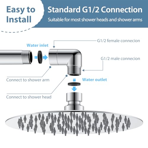 Chrome 90 Degree Elbow Shower Head Adapter All Metal | Handheld Shower Head Elbow Adapter Shower Arm Angle Adapter Shower Arm Extension Showeradapter For Shower Head Extension Pipe - color: Chrome, size: 90°