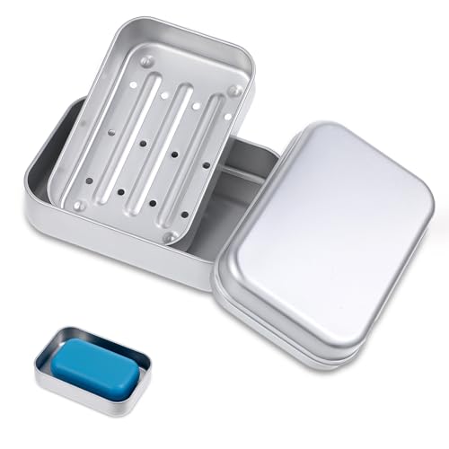 Tyqour Aluminium Travel Soap Container Metal Travel Soap Dish with Lid Self Draining Soap Tin Bar Holder Case Box for Camp Travel Gym Hiking Home Bathroom