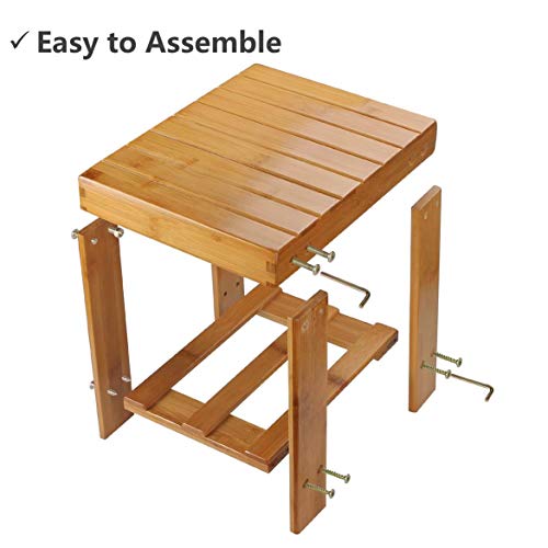 ASelected Wood Shower Stool 13 Inch with Storage Shelf for Bathroom Shower | Compact Shower Stool Fits Small Bathrooms and Tight Spaces, Providing Comfortable Seating as A Shower Seat, Foot Stool, Shoe - size: Large-13Inch