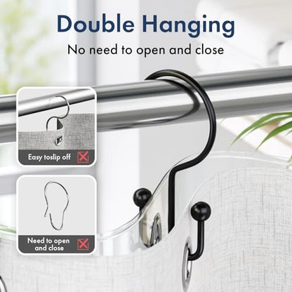 Bathway Shower Curtain Hooks Matte Black Shower Curtain Rings, 24 Pcs Double Hook Shower Curtain Hooks Rings Shower Curtain Hangers Rust Proof, Metal Shower Hooks for Bathroom Shower Curtain Rod - color: Matte Black-24pack, style: Minimalist