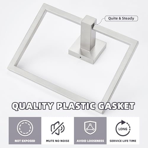 Square Towel Ring for Bathroom, Brushed Nickel, 304 Stainless Steel | 180° Swivel Towel Holder, Easy Towel Access, Spacious 6.3" Inner Ring, Easy Drilling Wall Mounted for Sink Vanity Kitchen - color: Brushed Nickel