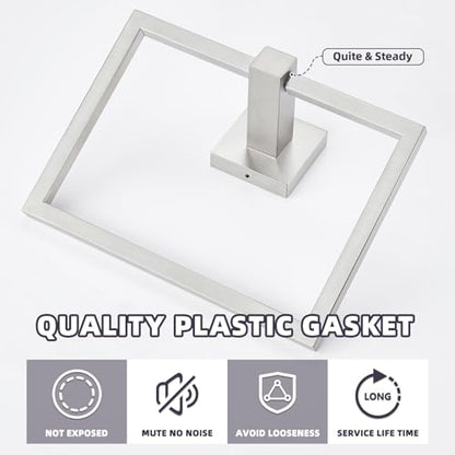 Square Towel Ring for Bathroom, Brushed Nickel, 304 Stainless Steel | 180° Swivel Towel Holder, Easy Towel Access, Spacious 6.3" Inner Ring, Easy Drilling Wall Mounted for Sink Vanity Kitchen - color: Brushed Nickel