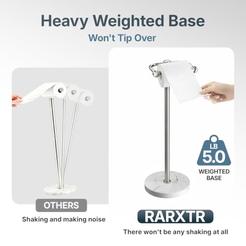 RARXTR Toilet Paper Holder Stand, Bathroom Free Standing Toilet Paper Stand with Modern Marble Base, Post Pivoting Toilet Paper Stand with Stainless Steel Tissue Rack, Rust-Proof (Brushed Nickel) - color: Brushed Nickel, size: With Marble Base