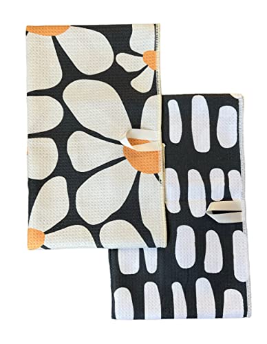 Kitchen Towels, Dish Towels for Kitchen, 2 Pc Kitchen Towel Set | Microfiber Waffle Towels, 16 x 26 inches, with Hanging Loops, Reusable Tea Towels, Cute Kitchen Towels - 2 Pack - color: Gray