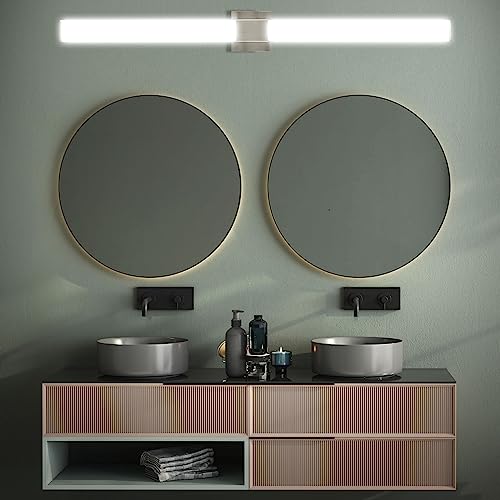 LUXRITE LED Bathroom Vanity Light Fixtures Square 48 Inch Brushed Nickel 5 CCT 2700K-5000K Selectable Over Mirror Vanity Lights Modern Wall Light Bar 38W 2800 Lumens CRI 90 Dimmable Damp Rated ETL