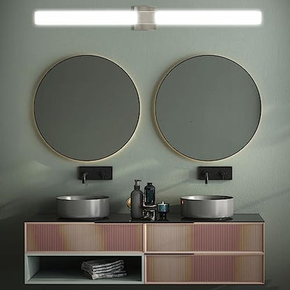 LUXRITE LED Bathroom Vanity Light Fixtures Square 48 Inch Brushed Nickel 5 CCT 2700K-5000K Selectable Over Mirror Vanity Lights Modern Wall Light Bar 38W 2800 Lumens CRI 90 Dimmable Damp Rated ETL