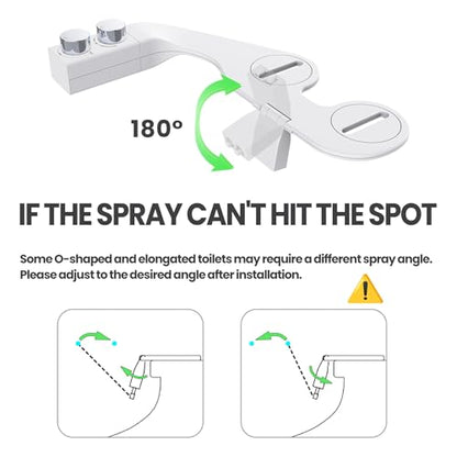Toilet Bidet With Left/Right Side Reversible Design, Fresh Water, Non-Electric, Toilet Bidet Attachment, Right/Left Hand Side with Dual Nozzle, Self-Clean, Easy to Install (White Knob) - color: White Knob