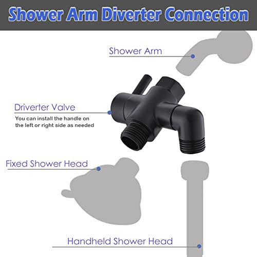 Metal Shower Diverter Valve, YDmeet 3 Way Shower Head Diverter for Handheld Showerhead and Fixed Rainfall Shower Head, Universal G1/2 Bathroom Shower System Replacement Part, Matte Black - color: Matte Black