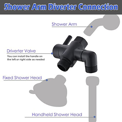 Metal Shower Diverter Valve, YDmeet 3 Way Shower Head Diverter for Handheld Showerhead and Fixed Rainfall Shower Head, Universal G1/2 Bathroom Shower System Replacement Part, Matte Black - color: Matte Black