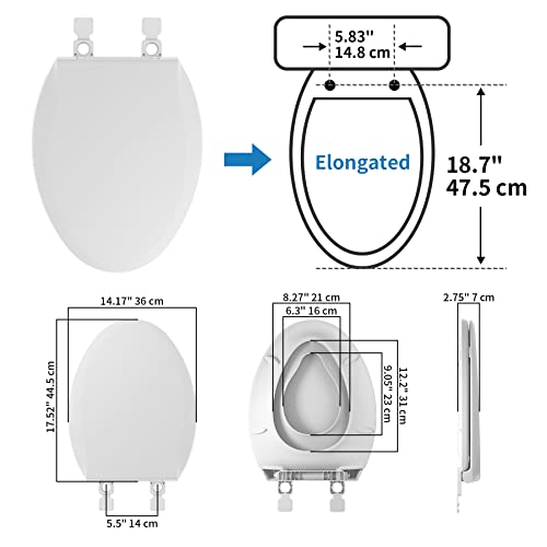 Hibbent Potty Training Toilet Seat, Built-in Magnetic Seat, Lid with Cover, Never Loosen and Slow Close Convertible Toilet Seat for Kids, Adult and Child (White, Elongated) - style: Classic Elongated 18.5"
