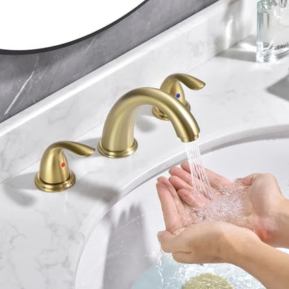 sumerain 8 Inch Widespread Bathroom Faucet 3 Hole 2 Handle Bath Faucet Brushed Gold - color: Brushed Gold