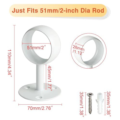 Alise Curtain Rod Holder Bracket 2''Dia,Closet Rod Holders Wall Mount,4Pcs | Ceiling Mounted Curtain Rod Flange Brackets,Ceiling Curtain Rod Brackets for Bathroom Curtain,Stainless Steel White Finish - color: White Finish, size: 51mm/2-Inch Dia.