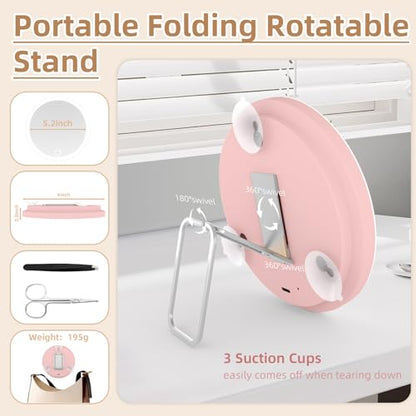 20X Magnifying Mirror with Lights, 6inch Makeup Magnified Mirror 20x Lighted Travel Magnification with 3 Suction Cups and 360° Adjustable Stand- Includes Tweezers & Scissors - color: Pink-20x