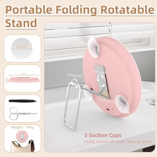 30X Magnifying Mirror with Lights, 6inch Makeup Magnified Mirror 30X Lighted Travel Magnification with 3 Suction Cups and 360° Adjustable Stand- Includes Tweezers & Scissors - color: Pink-30x