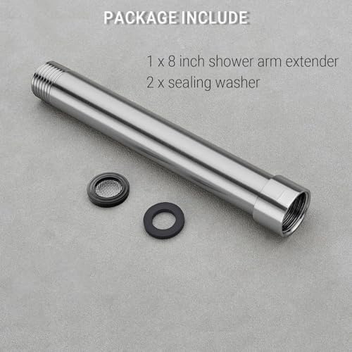 Shower Arm Extender 8 Inch Extension Arm for Rainfall and Handheld Shower Head, Stainless Steel Straight Shower Arm Extension, Female to Male NPT 1/2 Inch, Brushed Nickel - color: Brushed Nickel, style: 8-Inch