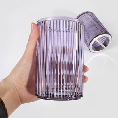 Toothbrush Holders for Bathrooms, 2pcs Purple Glass Toothbrush Holder, Bathroom Toothbrush Cup and Toothpaste Holder with Silver Divider, Tooth Brush and Toothpaste Organizer for Countertop - color: Purple Silver