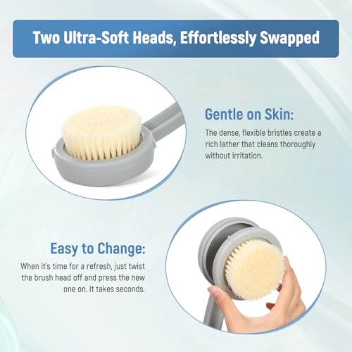 31" Back Bath Brush for Shower with U-Shaped Long Handle, Curved Handled Back Sponge Washer, Back Scrubber for Shower for Men, Women, Elderly, Frozen Shoulder, Adaptive Equipment for Shower - size: soft brush *2