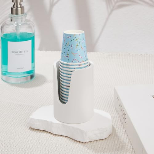 Bathroom Cup Dispenser, Diatomaceous Earth Mouthwash Cup Holder, 3oz Cup Holder for Bathroom Counter, Disposable Cup Dispenser, Guest Bathroom Essentials, White (Cups Not Included)