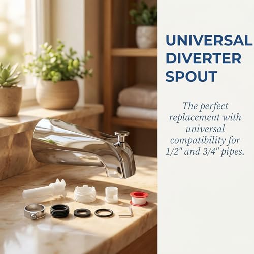 Tub Spout Diverter Universal Fits 1/2'' Copper Pipe 1/2'' IPS and 3/4'' IPS Bathtub Faucet Replacement with Adapters with Diverter Chrome