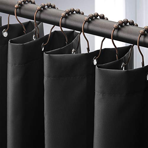 Black Shower Curtain Liner, Black Fabric Shower Liner, 2-in-1 Bathroom Shower Curtain and Liner, 12 Grommet Holes, Water Proof, Machine Washable, Hotel Quality, 72 x 72 Inches - color: Black, size: 72"W x 72"L (Pack of 1)
