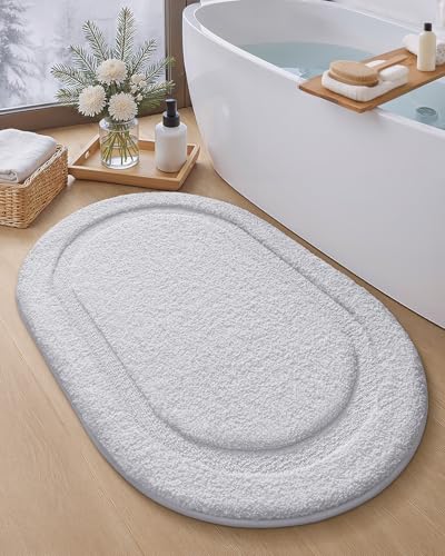 Color&Geometry Oval White Bathroom Rugs 36x24, Extra Soft Absorbent Microfiber Bath Rugs, Non-Slip Bathroom mat, Washable Plush Bath Mats for Bathroom, Shower, Bathtub, Laundry, White - color: A, size: 24"x36"（Oval）