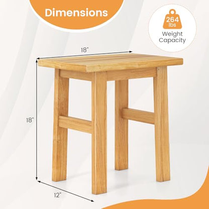 Giantex Solid Teak Shower Bench Stool for Bathroom, Fully Assembled Wooden Bath Seat with Water-Resistant Finish, 264 lbs Capacity, Spa Shaving Bench for Indoor Outdoor Use, 18''L x 12''W x 18''H