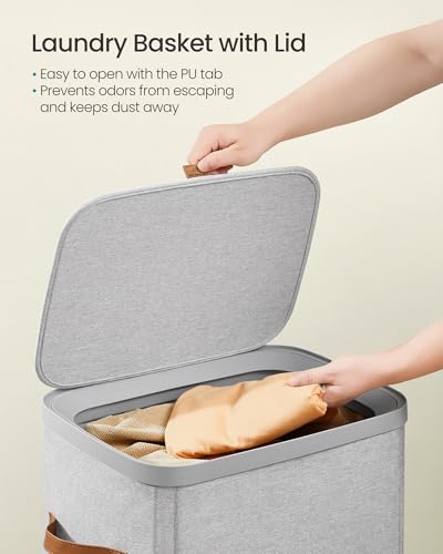 SONGMICS Laundry Basket, 26.4 Gal. Laundry Hamper, Easy Assembly, with Lid and Handles, Removable Liner, 16.5 x 12.6 x 29.5 Inches, Dove Gray ULCB811GD01 - color: Dove Gray, size: 100 L (1-Section)