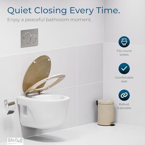 SANILO Wooden Toilet Seat with Soft Close [ROUND] - Decorative, Quiet & Slow Close Molded Wood Seat - With Strong Bumpers & Hinges - Adjustable Fit – Hosta - color: Hosta