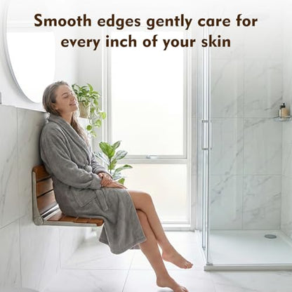Foldable Shower Seat Wall Mounted 18 in Wide, Teak Bench for Small Shower | Foldable Design, Shower Use - size: 18INCH
