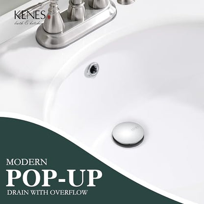KENES Chrome Bathroom Pop Up Sink Drain with Overflow, Lavatory Bathroom Vanity Sink Drain Stopper, Sink Drain Assembly with Overflow Anti Clog Pop Up Drain - color: Chrome, size: Big Pop up Cap (With Overflow)