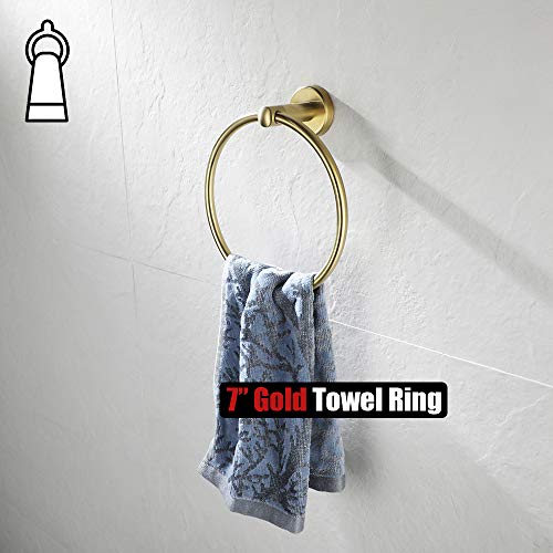 JQK Towel Ring Brass Gold, 304 Stainless Steel Hand Towel Holder for Bathroom, Brushed Gold Wall Mount, TR130-BG - color: Gold
