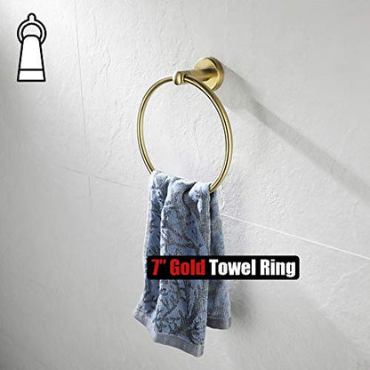 JQK Towel Ring Brass Gold, 304 Stainless Steel Hand Towel Holder for Bathroom, Brushed Gold Wall Mount, TR130-BG - color: Gold