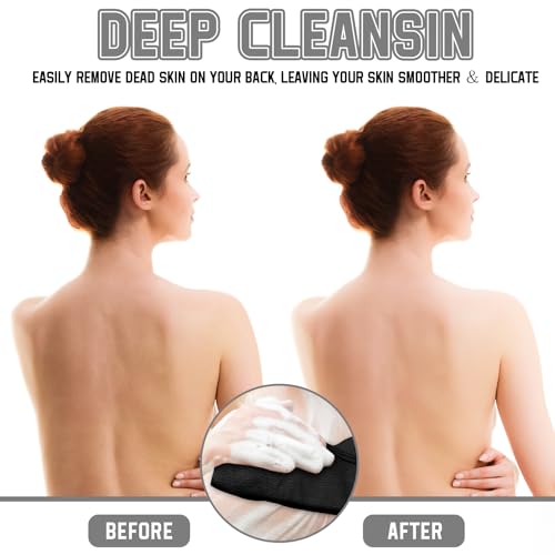 Tatuo 5 Pieces Korean Exfoliating Washcloth | Body Back Scrubber, Japanese Italy Exfoliating Cloth 35.6 Inch Long for Deep Cleansing, Remove Dead Skin, for Men Women - color: Black
