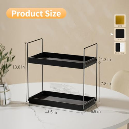 NPPLUS Bathroom Countertop Organizer, 2 Tier Metal Vanity Counter Skincare Shelf, Matte Black, 13.6"L x 6.9"W x 13.8"H | Metal Vanity Counter Skincare Shelf, Under Sink Standing Rack, Home Storage Holder For Lotion Makeup Cosmetics Perfume Spice - color: