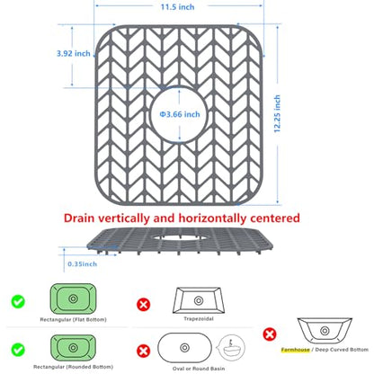 Sink Protectors for Kitchen Sink 12"x11"Silicone Sink mat 2pcs | Various sizes and styles,Protector for sinks and dish,Withstand to 500F,Food-grade silicone ,raised feet,Dishwasher Washing - size: 12"x11" x2 Center