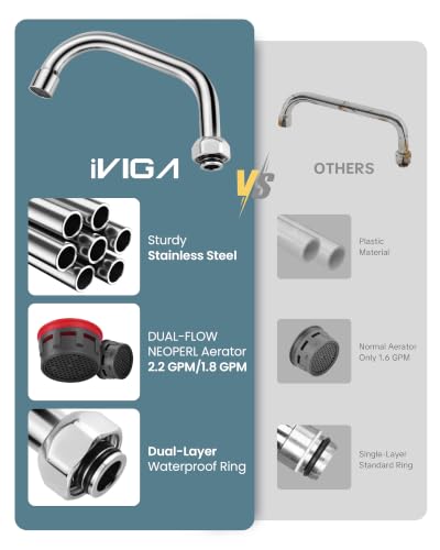 G3/4" Female Thread - 6" Commercial Faucet Swivel Spout Replacement: iVIGA Add-on Swing Nozzle - Chrome Polished - for G3/4" Male Thread Faucets Only - 1.8gpm/2.2gpm Aerator - size: 6 Inch