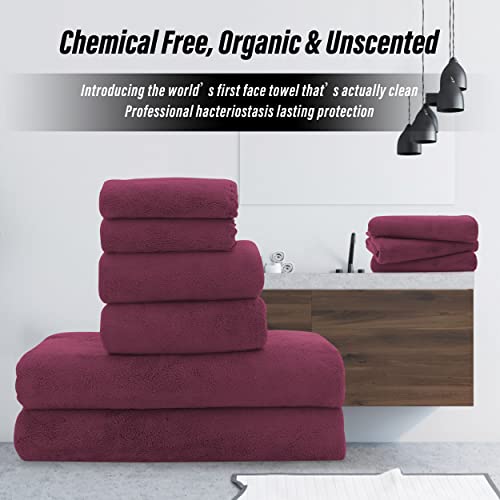 MOONQUEEN Ultra Soft Microfiber Coral Velvet Towel Set - Quick Drying, 2 Bath Towels, 2 Hand Towels, 2 Washcloths - Burgundy, 6 Pcs - color: Burgundy