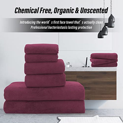 MOONQUEEN Ultra Soft Microfiber Coral Velvet Towel Set - Quick Drying, 2 Bath Towels, 2 Hand Towels, 2 Washcloths - Burgundy, 6 Pcs - color: Burgundy