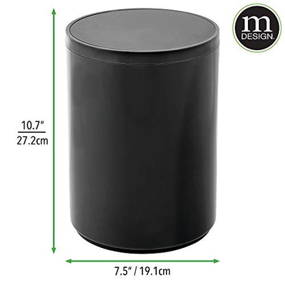 mDesign Plastic Small Slim Round 1.7 Gallon/6.5 Liter Trash Can with Removable Swing Lid - Wastebasket, Garbage Container Basket Bin for Master/Guest Bathroom - Holds Rubbish/Recycle - Black - color: Black