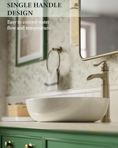 Homevacious Vessel Sink Faucet Brushed Gold Waterfall Tall Bathroom Faucet | Single Handle 1 Hole Bowl Sink Faucet with Pop Up Drain Assembly and Water Supply Hose Commercial Lavatory Mixer Tap - color: Brushed Gold